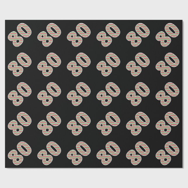 Red, White, Green "80" 80th Event on Christmas Day Wrapping Paper (Flat)