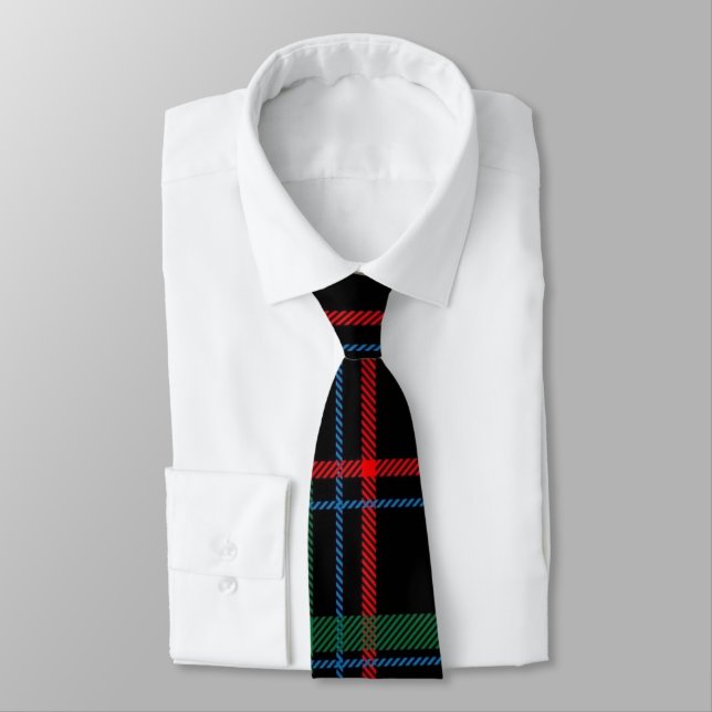 Red White Green Blue Plaid Tartan Design Tie (Tied)