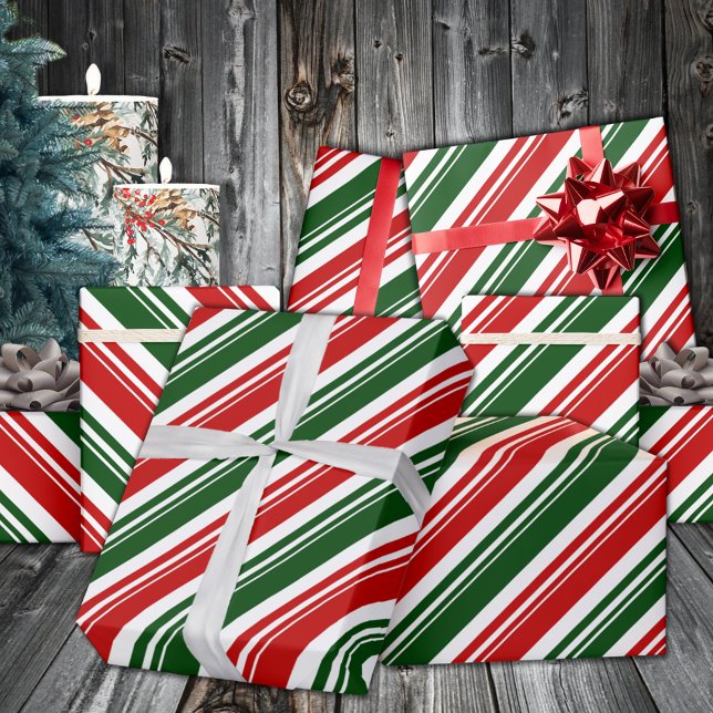Red White Green Candy Cane Stripe Holiday Wrapping Paper (Red White Green Candy Cane Stripe Holiday Wrapping Paper In 6 & 15 foot long 30 inch tall rolls)