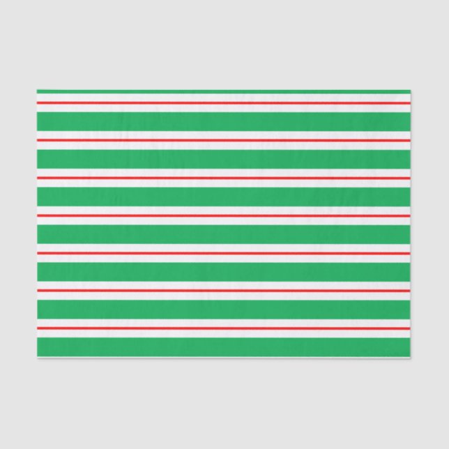 Red White Green Candy Cane Stripes Tissue Paper (Front)