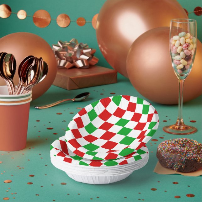 Red White Green Checkered Pattern Design  Paper Plate (Multi)