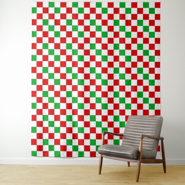 Red White Green Checkered Pattern Design  Tapestry (In Situ)