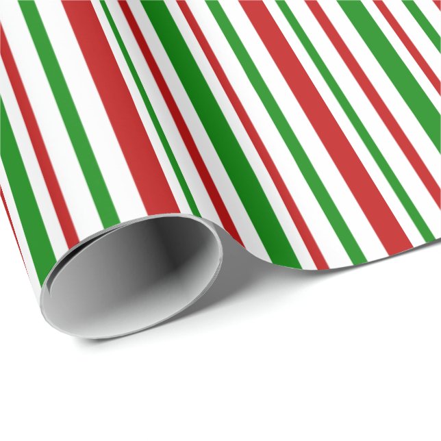 Red, White, Green Christmas Inspired Lines Wrapping Paper (Roll Corner)
