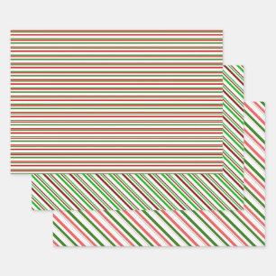 Red, White, Green Christmas Inspired Patterns Wrapping Paper Sheet