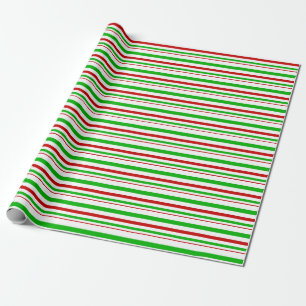 Red, White, Green Christmas Inspired Stripes Wrapping Paper