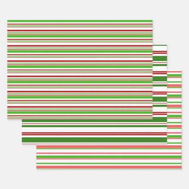 Red, White, Green Christmas-Inspired Stripes Wrapping Paper Sheet (Set)
