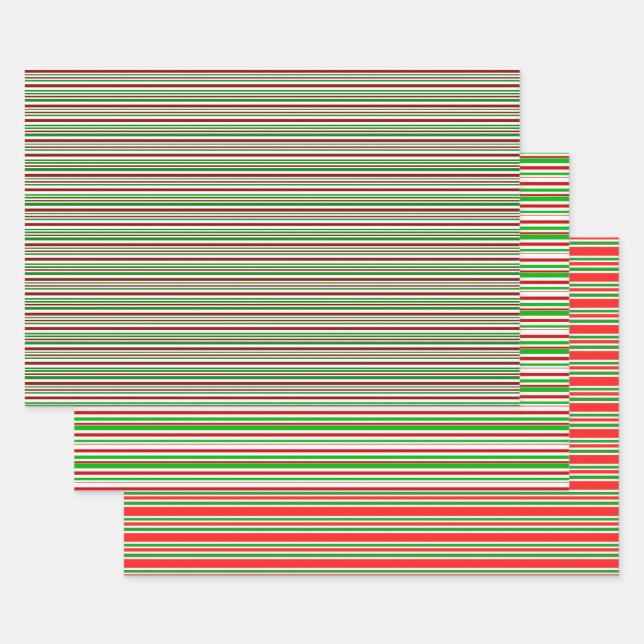 Red, White, Green Christmas Style Lines Patterns Wrapping Paper Sheet (Set)