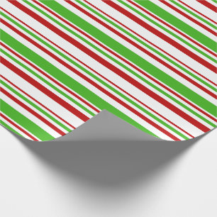 Red, White, Green Christmas-Style Stripes Wrapping Paper