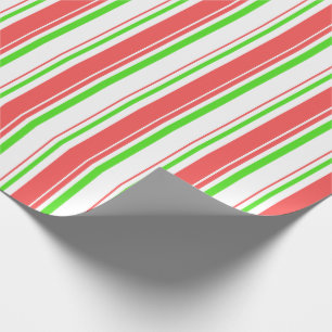 Red, White, Green Colored Christmas-Style Lines Wrapping Paper