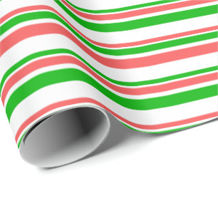 Red, White, Green Colored Christmas-Style Stripes Wrapping Paper