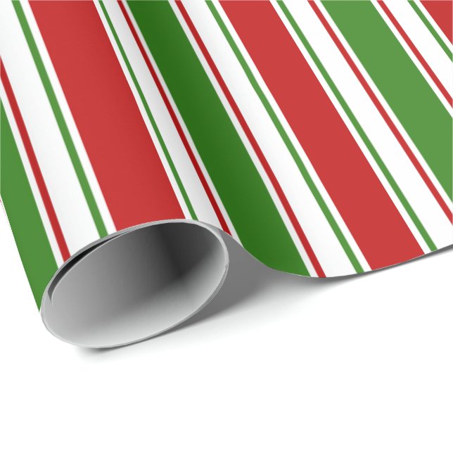 Red, White, Green Coloured Christmas Style Lines Wrapping Paper (Roll Corner)