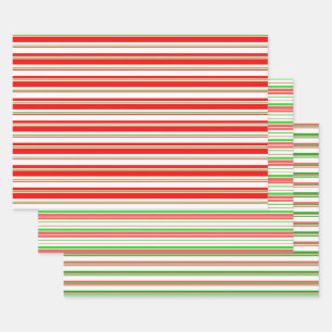 Red, White, Green Coloured Christmas Style Lines Wrapping Paper Sheet