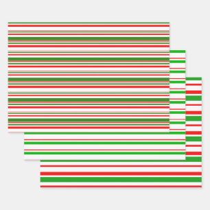 Red, White, Green Coloured Christmas Style Lines Wrapping Paper Sheet