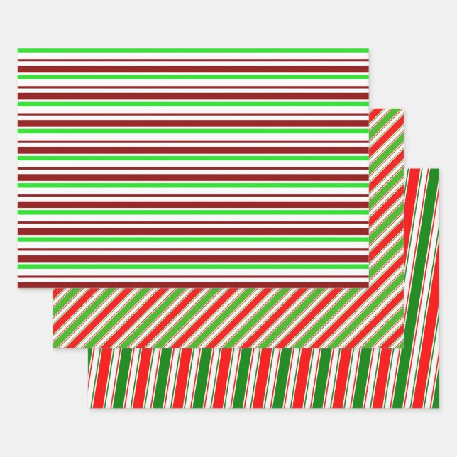 Red, White, Green Coloured Christmas Style Lines Wrapping Paper Sheet (Set)