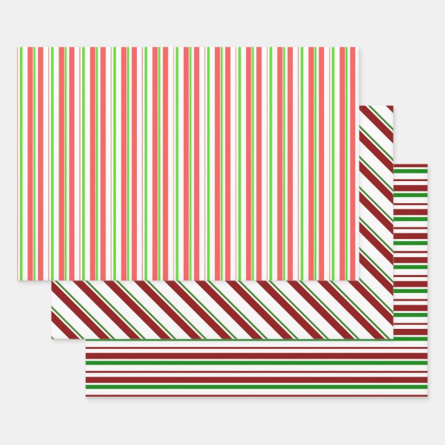 Red, White, Green Coloured Christmas-Style Pattern Wrapping Paper Sheet (Set)