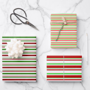 Red, White, Green Coloured Christmas Style Pattern Wrapping Paper Sheet