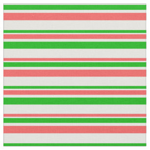 Red, White, Green Coloured Christmas-Style Stripes Fabric