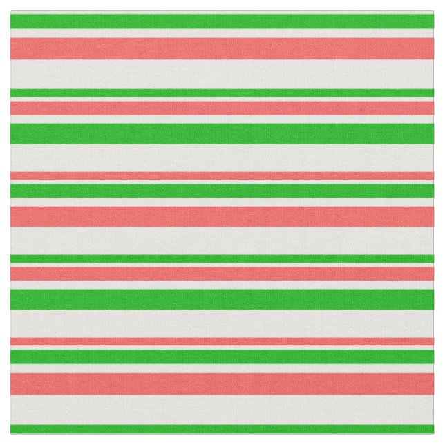 Red, White, Green Coloured Christmas-Style Stripes Fabric (Close Up)