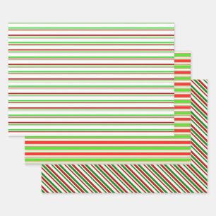 Red, White, Green Coloured Christmas-Style Stripes Wrapping Paper Sheet