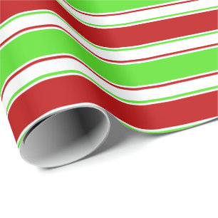 Red, White, Green Coloured Christmas Themed Lines Wrapping Paper