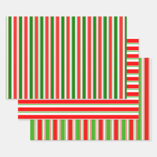 Red, White, Green Coloured Christmas-Themed Lines Wrapping Paper Sheet