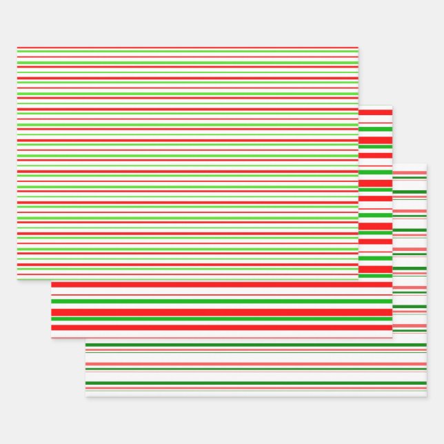 Red, White, Green Coloured Christmas Themed Lines Wrapping Paper Sheet (Set)