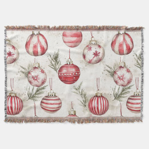 Red White Green Cream Ornaments Christmas Throw Blanket