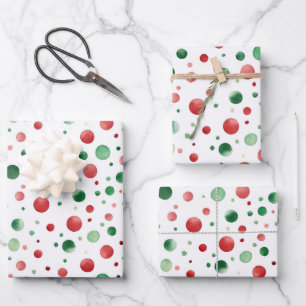 Red White Green Dots Birthday Wrapping Paper Sheet