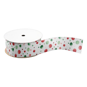 Red White Green Dots Christmas Grosgrain Ribbon