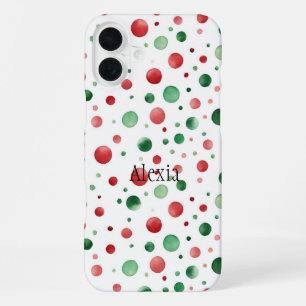 Red White Green Dots Christmas iPhone 16 Plus Case