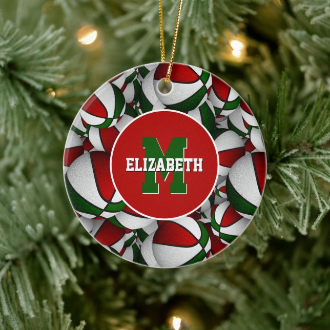 red white green festive personalized basketball ceramic tree decoration (Tree)
