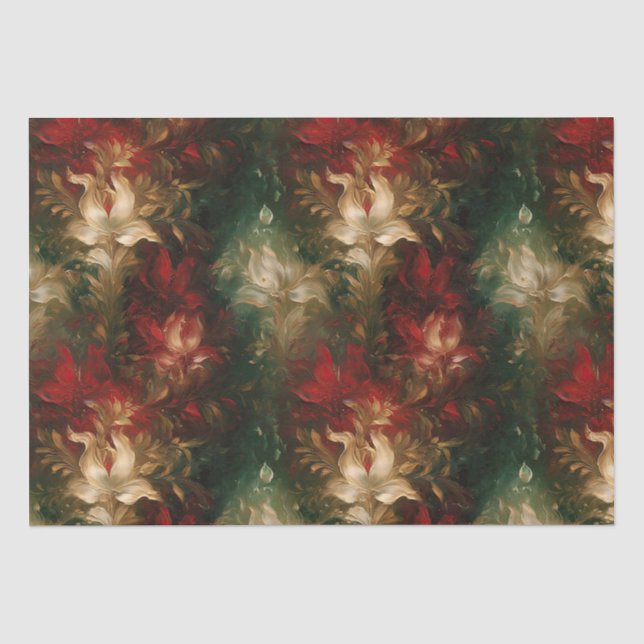 Red White Green Floral Tissue Paper (Front)