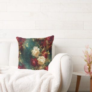 Red White Green Flowers Cushion