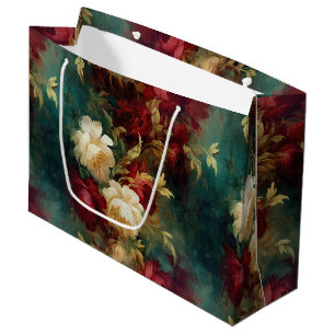 Red White Green Flowers Large Gift Bag