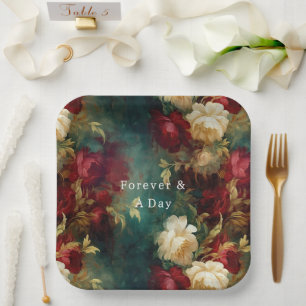 Red White Green Flowers Paper Plate