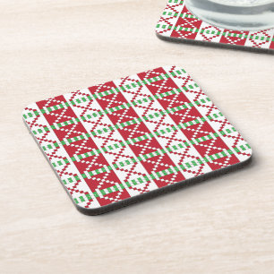 Red, white, green Latvian Latgale Ethnic Folk art Coaster