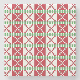 Red, white, green Latvian Latgale Ethnic Folk art Stone Coaster