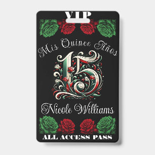 Red White Green Mis Quince Anos 15 Quinceañera VIP ID Badge