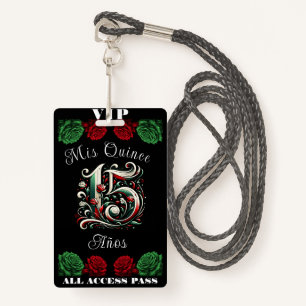 Red White Green Mis Quince Anos 15 Quinceañera VIP ID Badge