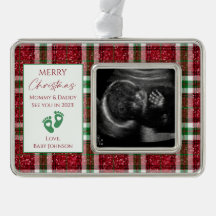 Red White & Green Plaid New Baby Ultrasound Photo