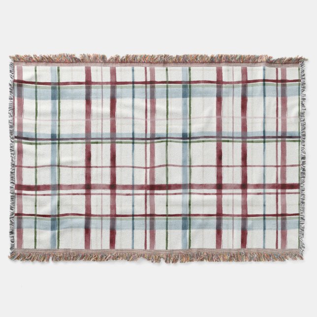 Red White Green Plaid Stripes Throw Blanket (Front)