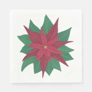 Red White Green Poinsettia Christmas Napkins