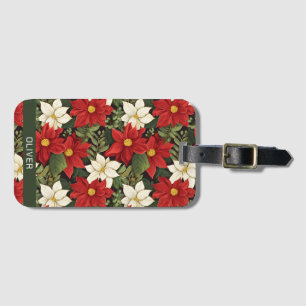Red White Green Poinsettia Flowers Pattern Luggage Tag