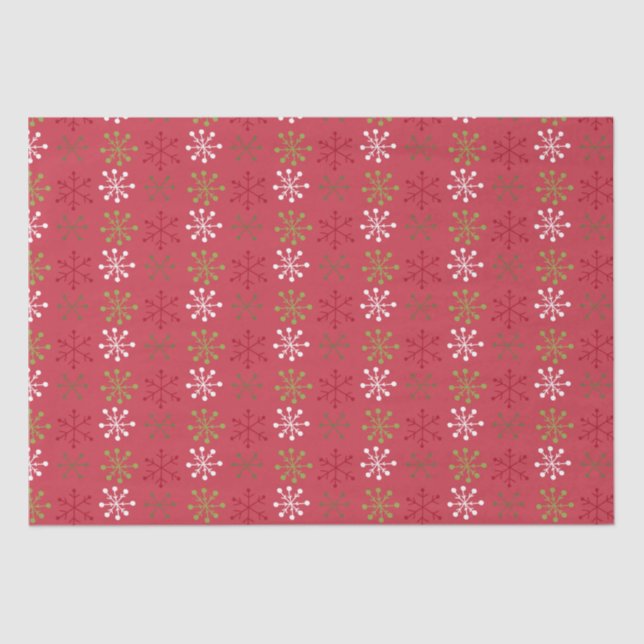 Red White Green Snowflake with Red Backing  Tissue Paper (Front)
