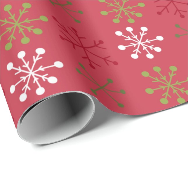 Red White Green Snowflake with Red Backing  Wrapping Paper (Roll Corner)