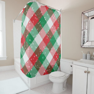 Red White Green Snowy Christmas Pattern Shower Curtain