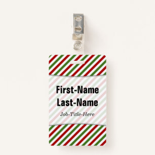 Red, White & Green Striped Pattern; Custom Name ID Badge