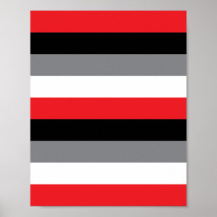 Red White Grey Black Horizontal Stripe Pattern Poster