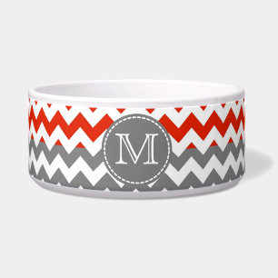Red White Grey Chevron Zigzag Monogram
