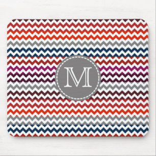 Red White Grey Chevron Zigzag Monogram #2 Mouse Pad